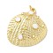 Brass Enamel Pendants, Cadmium Free & Lead Free, with Jump Rings, Real 18K Gold Plated, Shell Shape Charms, White, 30x28x7mm, Hole: 3mm