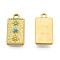 304 Stainless Steel Pendants, with Colorful Rhinestone, Rectangle with Star, Real 18K Gold Plated, 20.5x10x2.5mm, Hole: 1.6mm