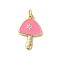 Autumn Theme Rack Plating Brass Cubic Zirconia Pendants, with Enamel and Jump Ring, Long-Lasting Plated, Cadmium Free & Lead Free, Star with Mushroom, Real 18K Gold Plated, Pink, 18.5x12x2mm, Hole: 3mm