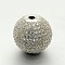 Brass Micro Pave Cubic Zirconia Round Beads, Cadmium Free & Lead Free, Clear, Platinum, 18mm, Hole: 3mm