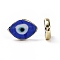 Handmade Lampwork Beads, with Golden Plated Brass Findings, Cadmium Free & Lead Free, Horse Eye with Evil Eye, Marine Blue, 14x20x4.5mm, Hole: 1.4mm