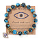 Synthetic Turquoise Round Beads Stretch Bracelets, Alloy Micro Pave Clear Cubic Zirconia Evil Eye Charm Bracelets for Women, 7-1/2 inch(19cm)