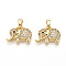 Brass Micro Pave Cubic Zirconia Pendants, Cadmium Free & Lead Free, Elephant Charms, Real 18K Gold Plated, 12.5x15~16x4.5~5mm, Hole: 2.5~3mm