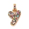 Brass Micro Pave Cubic Zirconia Pendants, Nickel Free, Real 18K Gold Plated, Colorful, Letter Y, 18.5~24x12.5~25.5x5~5.5mm, Hole: 5x3mm
