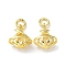 Rack Plating Brass Clear Cubic Zirconia Pendants, Long-Lasting Plated, Cadmium Free & Lead Free, with Jump Rings, Planet, Real 18K Gold Plated, 16x12x8.5mm, Hole: 4mm