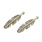 Tibetan Style Alloy Feather Pendants, Cadmium Free & Nickel Free & Lead Free, Antique Silver, 29x8.5x3.5mm, Hole: 2mm