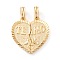Brass Split Pendants, Long-Lasting Plated, Heart with Bird & Word TEAMO, Real 18K Gold Plated, 25x12x2mm, Hole: 6x3mm, 2pcs/set