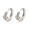 Rack Plating Brass with Cubic Zirconia Hoop Earrings for Women, Heart, Platinum, 15x7.5mm