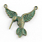 Hummingbird Zinc Alloy Pendants, Cadmium Free & Nickel Free & Lead Free, Antique Bronze & Green Patina, 40x38x3mm, Hole: 2mm