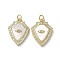 Brass Micro Pave Cubic Zirconia Pendants, Cadmium Free & Lead Free, with Shell, Shield, Real 18K Gold Plated, Eye, 20.5x15x3.5mm, Hole: 3mm