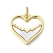 Heart Shape Brass Pendants, with Shell and Jump Rings, Real 16K Gold Plated, 14.5x15x2mm, Hole: 3.5mm