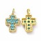 Brass Micro Pave Clear Cubic Zirconia Pendants, Cadmium Free & Lead Free, Cross, Religion, Cyan, 24x17x5mm, Hole: 3.5x5~5.5mm