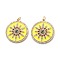 Brass Micro Pave Colorful Cubic Zirconia Pendants, with Enamel and Jump Rings, Flat Round with Flower, Real 18K Gold Plated, 27x25x3mm, Hole: 3.5mm