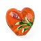 Handmade Bumpy Millefiori Glass Beads, Heart & Flower, Dark Orange, 19.5~20.5x19.5~20x11~12mm, Hole: 1.5~2mm