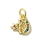 Real 18K Gold Plated Brass Pave Cubic Zirconia Pendants, Cadmium Free & Nickel Free & Lead Free, with Jump Rings, Moon, Colorful, 10.5x9.5x1.5mm, Hole: 3mm