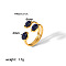 Vintage Natural Lapis Lazuli & Stainless Steel Triple Oval Cuff Rings for Women, Real 18K Gold Plated, 4x6mm