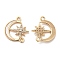 Brass Micro Pave Clear Cubic Zirconia Connector Charms, Cadmium Free & Nickel Free & Lead Free, with Shell, Moon Links with Star, Real 18K Gold Plated, 14x13x2mm, Hole: 1mm