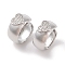 Brass Micro Pave Clear Cubic Zirconia Cuff Earrings for Women, Heart, Platinum, 14x6.5mm