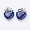 Natural Lapis Lazuli Pendants, with Brass Findings, Heart, Platinum, 32x47.5x12mm, Hole: 4x5mm