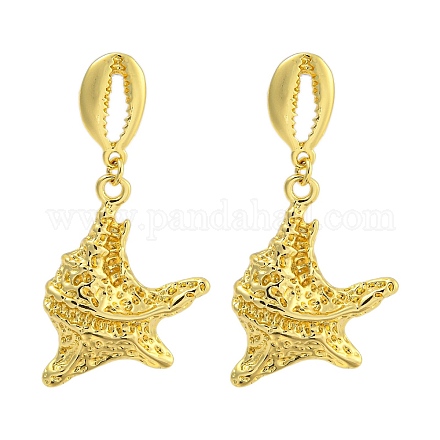 Серьги-гвоздики из латуни в форме ракушки и морской звезды EJEW-I313-16G-1