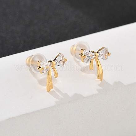 Серьги-гвоздики bowkont из латуни с микропаве из прозрачных кубических цирконий EJEW-B131-03G-1