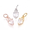 Brass Charms, with Micro Pave Cubic Zirconia and Jump Rings, Heart Lock, Clear, Mixed Color, 11.5x5.5x3mm, Hole: 3.2mm