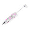 Resin & Polymer Clay Pave Rhinestone Ball-Point Pen, Iron Beadable Pen, for DIY Personalized Pen with Jewelry Beads, Peach, 147.5~151x15~20mm