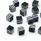 Opaque Stripe Resin Beads, Cube, Black, 10x10x10mm, Hole: 4mm