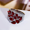 Brass Micro Pave Cubic Zirconia Finger Rings, Flower, Platinum, Dark Red, US Size 9(18.9mm)