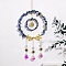Wire Wrapped Natural Lapis Lazuli Chips Ring Pendant Decoration, Hanging Suncatchers, with Metal Sun Link and Glass Leaf Charm, for Home Decoration, 440mm