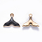 Alloy Enamel Pendants, Whale Tail Shape, Light Gold, Black, 15x17.5x3mm, Hole: 1.6mm