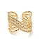 Clear Cubic Zirconia Criss Cross Open Cuff Ring, Rack Plating Brass Chunky Hollow Ring for Women, Cadmium Free & Lead Free, Real 18K Gold Plated, US Size 6 1/4(16.7mm)