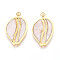 304 Stainless Steel Pave Natural Shell Pendants, Shell Shaped Charms with Jump Rings, Real 18K Gold Plated, Ion Plating(IP), 28x17x3mm, Hole: 2.5mm