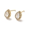 Clear Cubic Zirconia Teardrop Stud Earrings, Long-Lasting Plated Brass Jewelry for Women, Cadmium Free & Lead Free, Real 18K Gold Plated, 9x7mm, Pin: 1mm