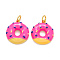 Brass Enamel Pendants, Real 18K Gold Plated, Long-Lasting Plated, Donut, Deep Pink, 18x16x3.3mm, Hole: 3.6mm