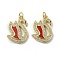 Brass Micro Pave Cubic Zirconia Pendants, Cadmium Free & Lead Free, with Synthetic Turquoise, Swan, FireBrick, 21x13.5x3mm