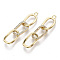 Brass Micro Pave Clear Cubic Zirconia Big Pendants, Oval Curb Chains, Nickel Free, Real 18K Gold Plated, 29x6.5mm, Hole: 1mm