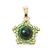 Natural Tiger Eye(Dyed & Heated) & Handmade Glass Seed Beaded Star Pendants, with 304 Stainless Steel Snap on Bails, Golden, Green, 18x17x8mm, Hole: 6x2.8mm