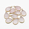 Natural Rose Quartz Pendants, with Iron Findings, teardrop, Golden, 22~23x13~14x3~4mm, Hole: 2mm
