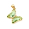 Glass Pendants, with Brass Clear Micro Pave Cubic Zirconia, Butterfly, Golden, Lime Green, 24x21x4mm, Hole: 5.5x3.5mm