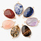 Natural Gemstone Links, with Light Gold Plated Edge Brass Loops, Mixed Natural Gemstone, Oval, Faceted, 38x22.5x6mm, Hole: 2mm