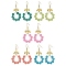 Imitation Jade Glass Beaded Ring Dangle Earrings, Golden Alloy Bowknot Long Drop Earrings, Mixed Color, 63x32mm
