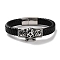 Men's Braided Black PU Leather Cord Bracelets, Halloween Skull 304 Stainless Steel Link Bracelets with Magnetic Clasps, Antique Silver, 8-5/8 inch(21.8cm)