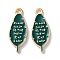 Alloy Enamel Pendants, Plant Charms, Dark Green, 20x8x1.5mm, Hole: 1.5mm