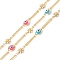 Enamel Flower & Glass Horse Eye Link Chains, with Real 18K Gold Plated Brass Ball Chains, Soldered, with Spools, Cadmium Free & Lead Free, Colorful, 6x10x3.5mm, 7x13x2.5mm, 16x2.5x1mm