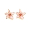 Brass Enamel Pendants, Cadmium Free & Nickel Free & Lead Free, with Glass, Real 18K Gold Plated, Flower Charm, Pink, 19x16x5mm, Hole: 1mm