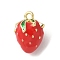 Brass Enamel Charms, Rack Plating, Long-Lasting Plated, Strawberry Charm, Real 18K Gold Plated, 11.5x9.5x8.5mm, Hole: 1.3mm