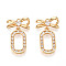 Brass Micro Pave Cubic Zirconia Pendants, Bowknot & Oval, Real 18K Gold Plated, 26x15.5x4.5mm, Hole: 1.5mm