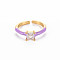 Brass Enamel Cuff Rings, Open Rings, Solitaire Rings, with Clear Cubic Zirconia, Nickel Free, Square, Golden, Dark Orchid, US Size 7(17.3mm)