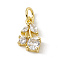 Brass Micro Pave Cubic Zirconia Charms, Cadmium Free & Lead Free, with Jump Rings, Cherry Charms, Real 18K Gold Plated, 12x7.5x3mm, Hole: 3.4mm